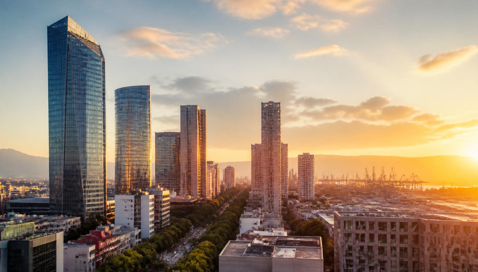 Skyline corporativo de Ciudad de México al atardecer